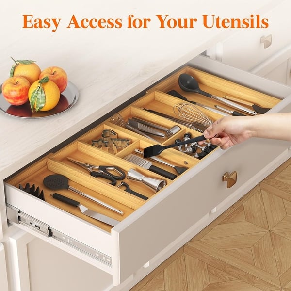Bamboo Cutlery Utensil Tray Expandable Drawer Organizer - Buy Bamboo Cutlery Tra