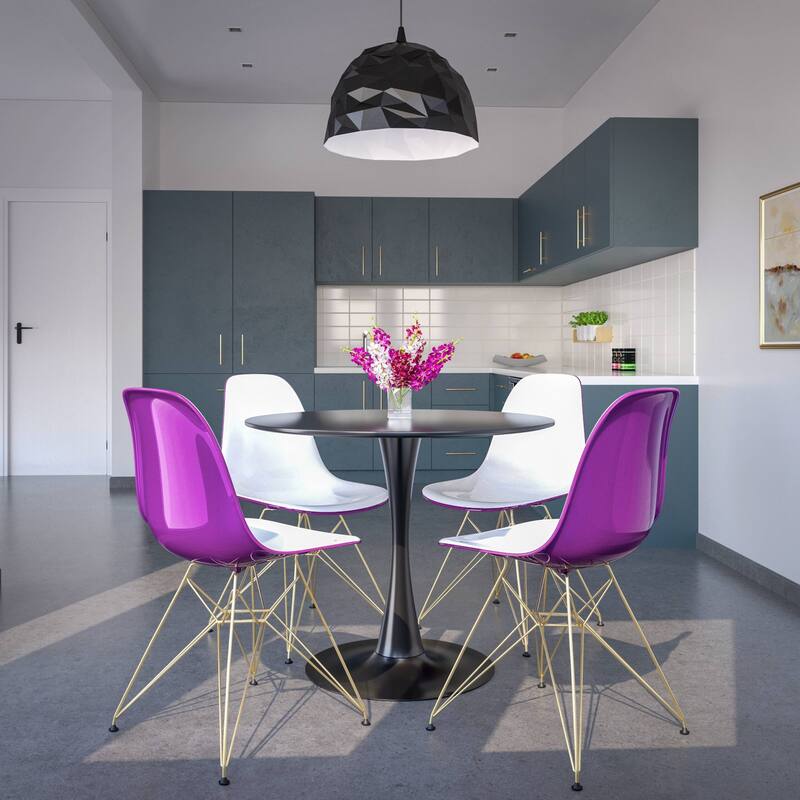 Cresco Plastic Dining Side Chair with Eiffel Base in Gold Set of 2 by LeisureMod