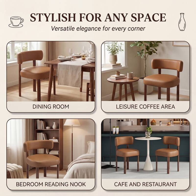 Modern Upholstered Dining Chairs with Solid Wood Legs Ergonomic Backrest - Set of 2