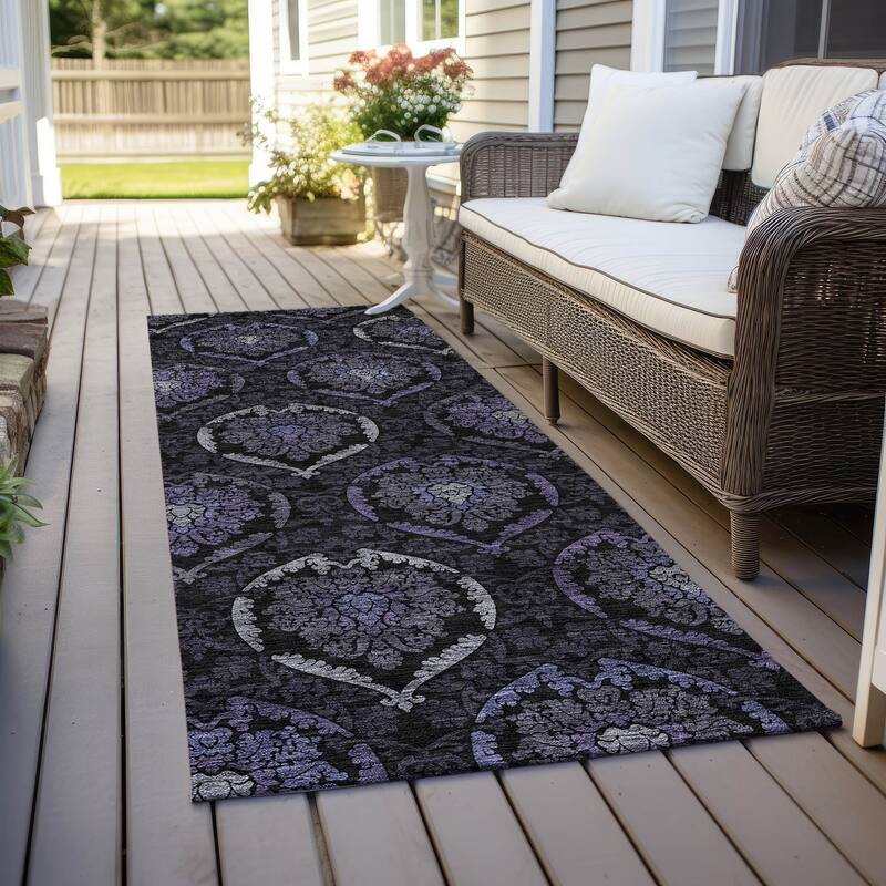 Machine Washable Indoor/ Outdoor Chantille Traditional Damask Rug - Purple - 2'3" x 7'6"
