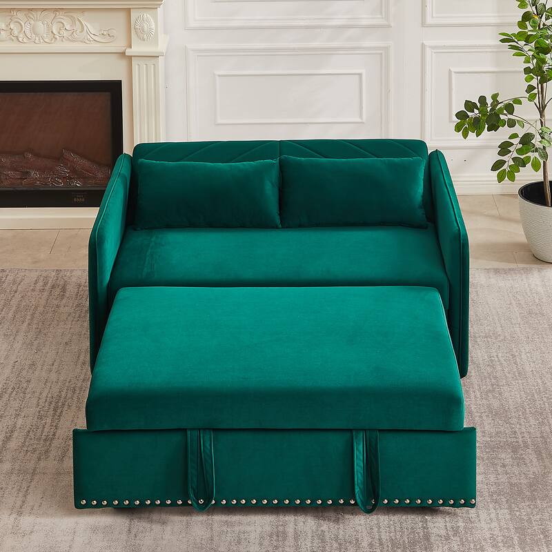 Stylish 55" Velvet Sleeper Sofa with Arm Pockets