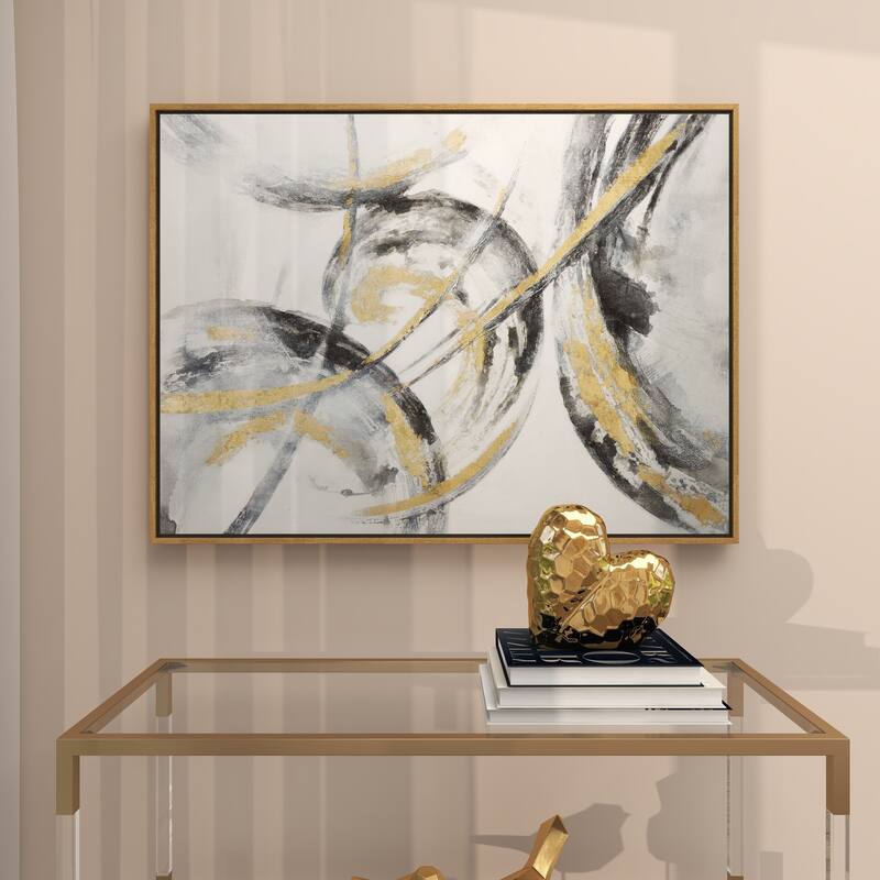 Canvas Abstract Living Room Framed Wall Art with Gold Frame - Gold - Roche River Decor