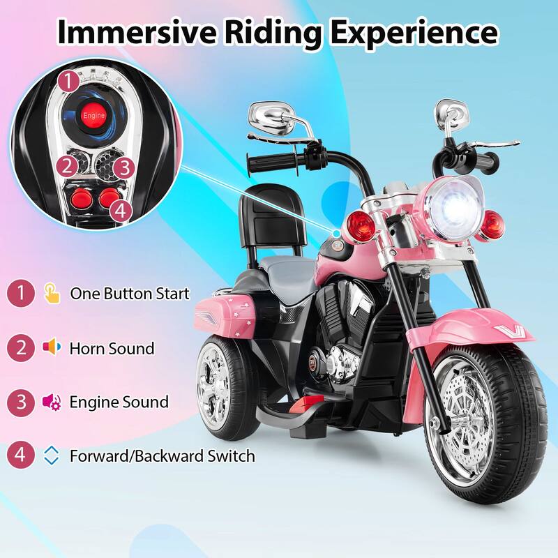 Gymax 6V Electric Kids Motorcycle 3-Wheel Ride On Toy w/ Adjustable