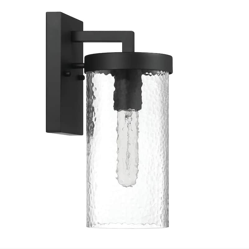 Aria Textured Water Glass and Metal Wall Mounted Outdoor Light - 6.7"L x 5.3"W x 12.5"H - Black