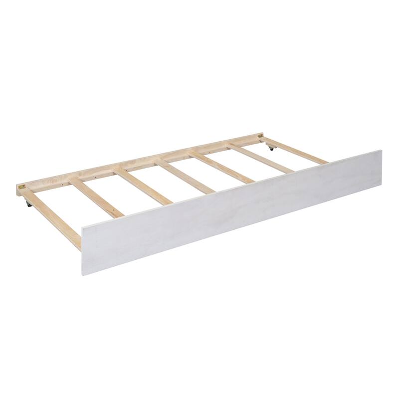 White Brushed Full Canopy Bed with Trundle, Storage Drawers, and Support Slats