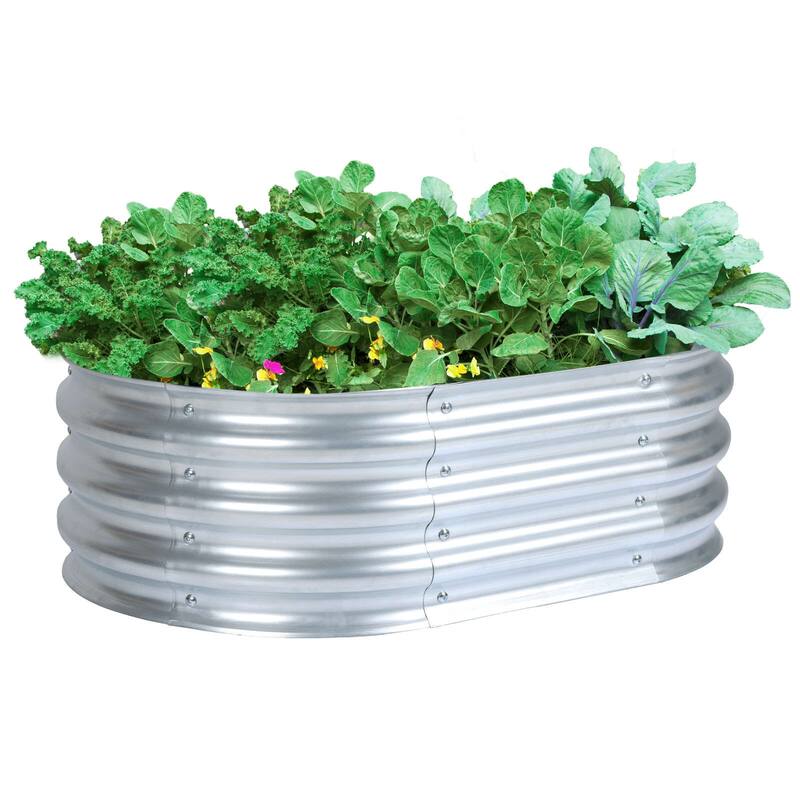 Aoodor Galvanized Raised Garden Bed Kit for Vegetables, Flowers, Herbs - Silver