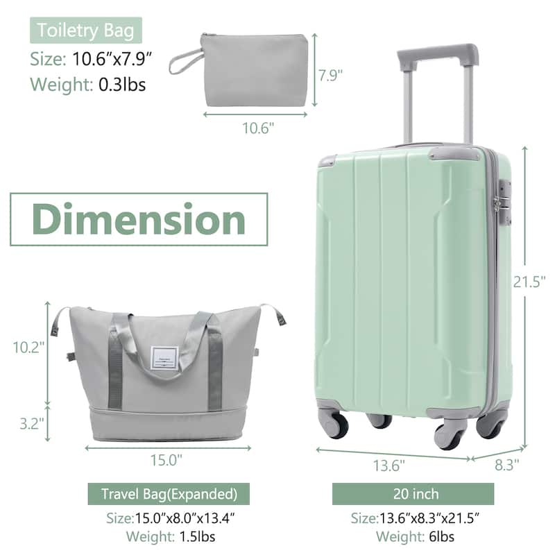 20 Inch Carry On Luggage Set 3 Piece with Spinner Wheels, Lightweight Hardshell ABS Suitcase