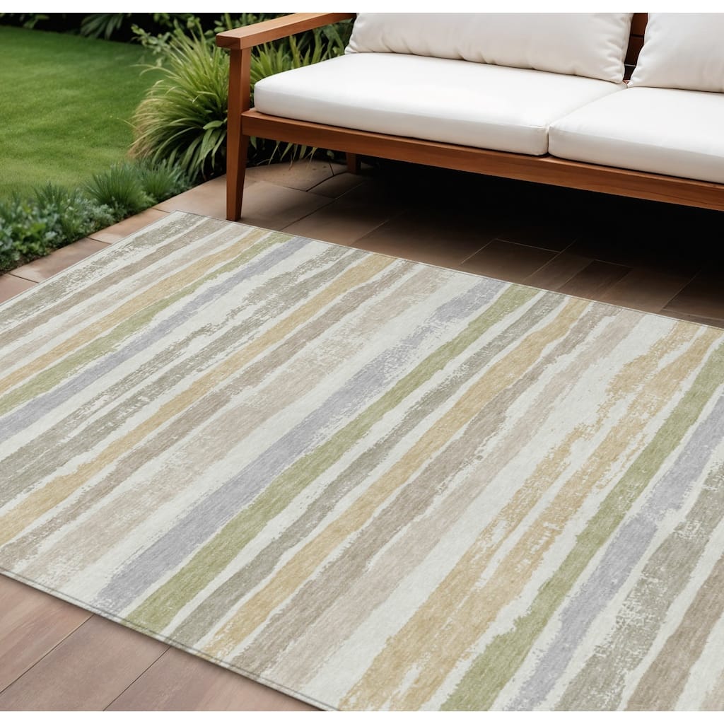 HomeRoots Striped Transitional Rectangle Outdoor Rug