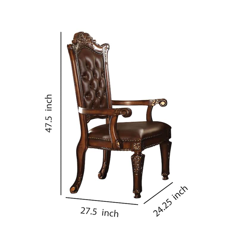 Leather Upholstered Arm Chair in Cherry Brown