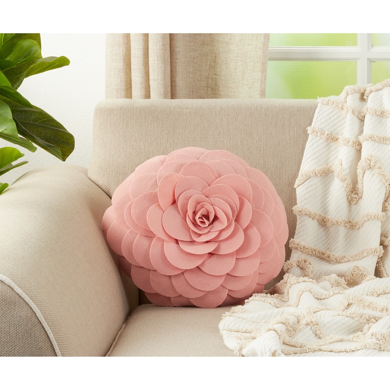 Elegant Textured Colorful Decorative Flower Throw Pillow - 16"x16 - Rose