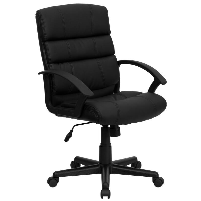 Mid-Back LeatherSoft Swivel Office Chair with Accent Divided Back and Arms
