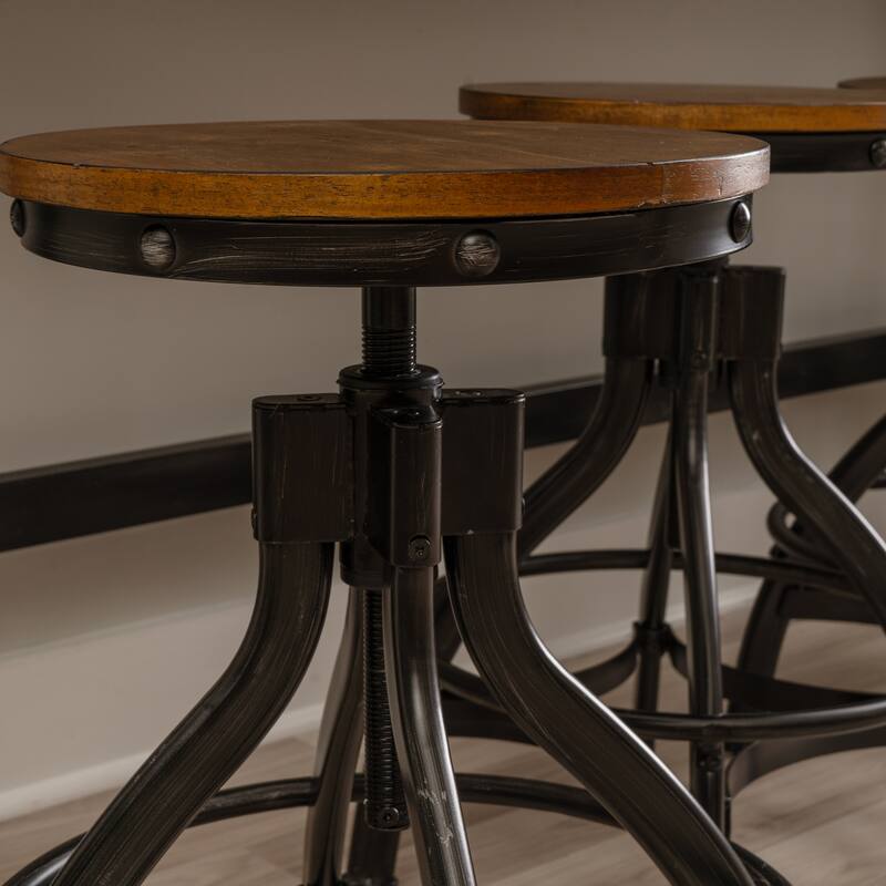 Linon Caverly Steel/Wood Industrial 5-Piece Adjustable Round Bar Stool Set