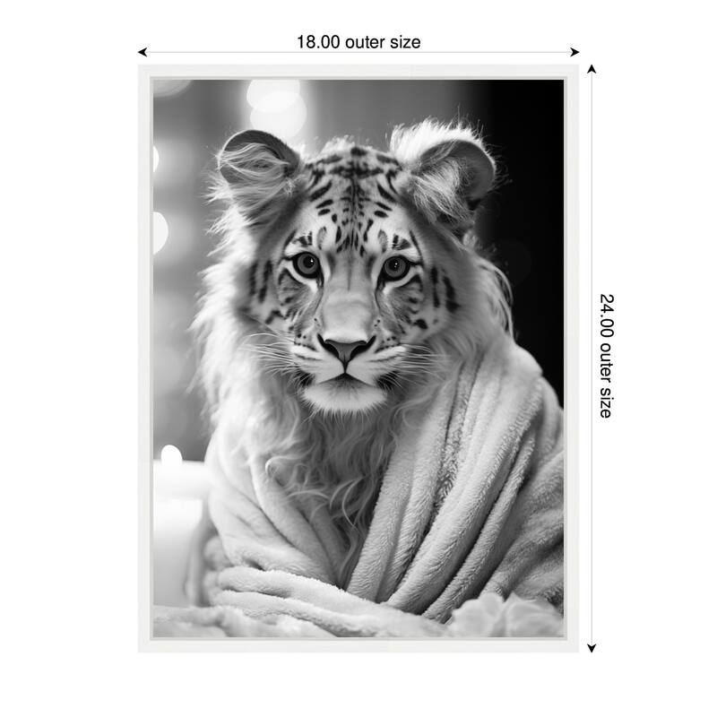 Kate and Laurel Sylvie Tiger Glam Bathroom Towel Robe Black and White Framed Canvas by The Creative Bunch Studio