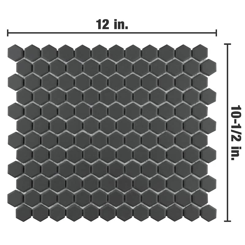 Merola Tile Metropolis 1" Hex Unglazed Black 10-1/4" x 12" Porcelain Floor and Wall Tile - Case (10 Tiles)