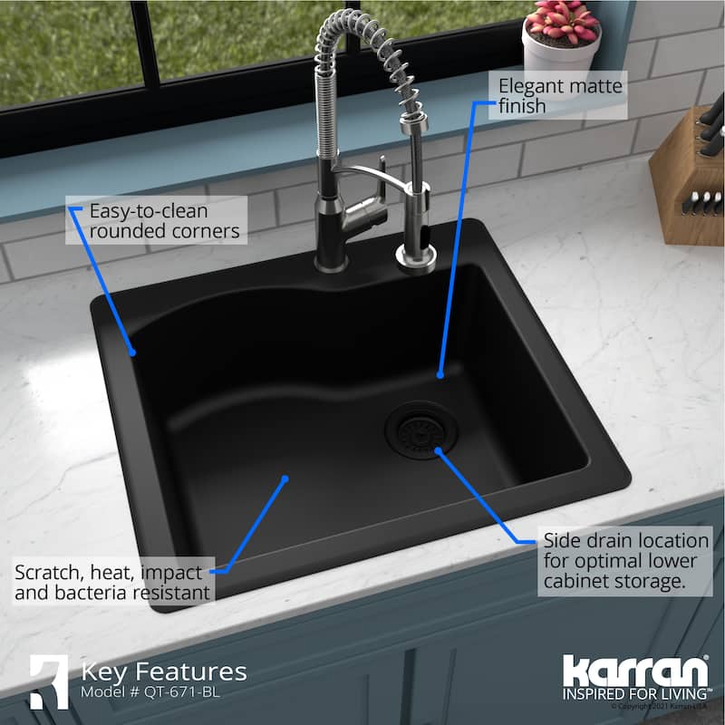 Karran Drop-in Quartz Single Bowl Kitchen Sink