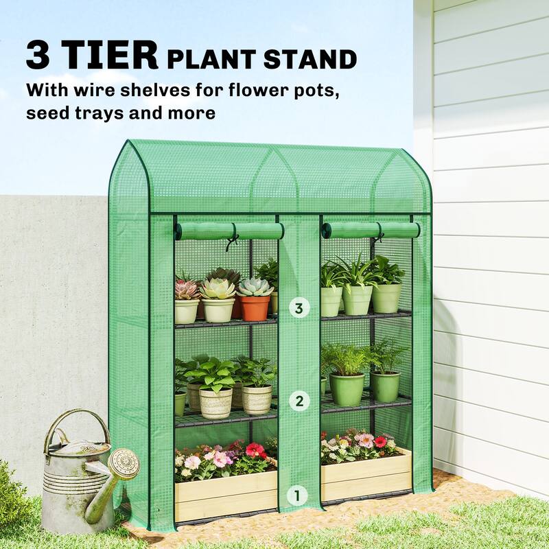 Outsunny 3 Tier Mini Greenhouse, 56.3" x 18.1" x 65" Small Portable Greenhouse with 2 Roll-up Doors