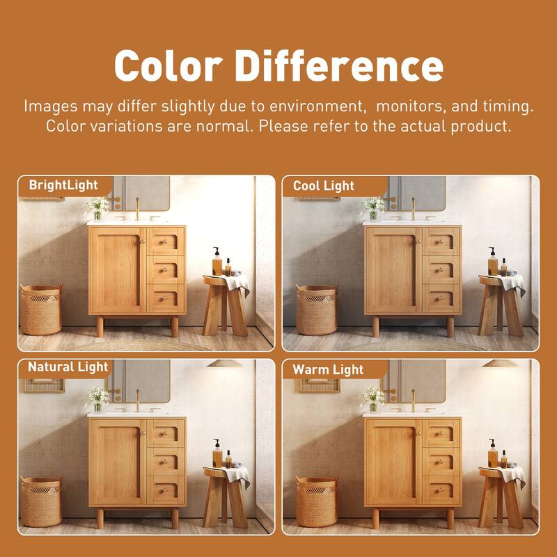 30 Inch Bathroom Vanity with Ceramic Sink, Bathroom Vanity with 3 Drawers,1 large Soft Closing Door, Bathroom Storage Cabinet