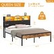 preview thumbnail 10 of 20, VECELO PU Leather Smart Bed Frame with RGB LED Lights and Bookcase Storage USB Outlet Charging Headboard No Box Spring