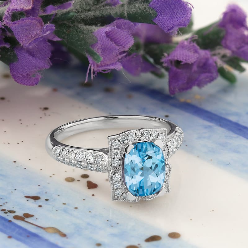 Auriya 1 3/8ct Fancy Cushion-cut Sky Blue Topaz Halo Diamond Engagement Ring 1/3ctw 14k Gold
