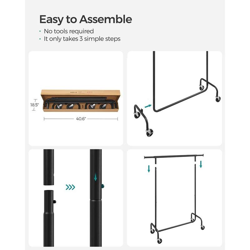 Rolling Clothes Rack with Sturdy Steel Tubes and Extra Load Capacity 2 Lockable Casters - 43.3" x 17.7" x 63"