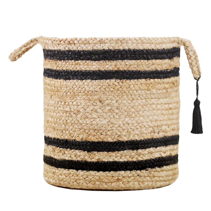 Sevita Double Striped Jute Hand-Stitched Storage Basket with Handles