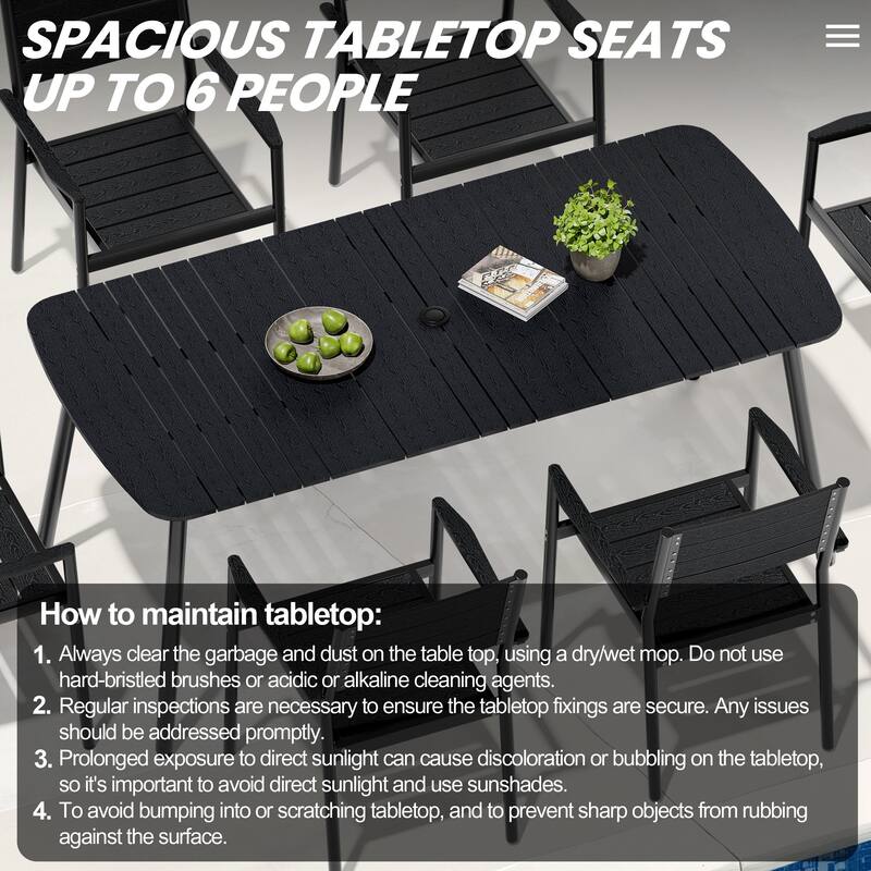 7-Piece Outdoor Patio Dining Set Aluminum Rectangle Table with Stackable Chairs