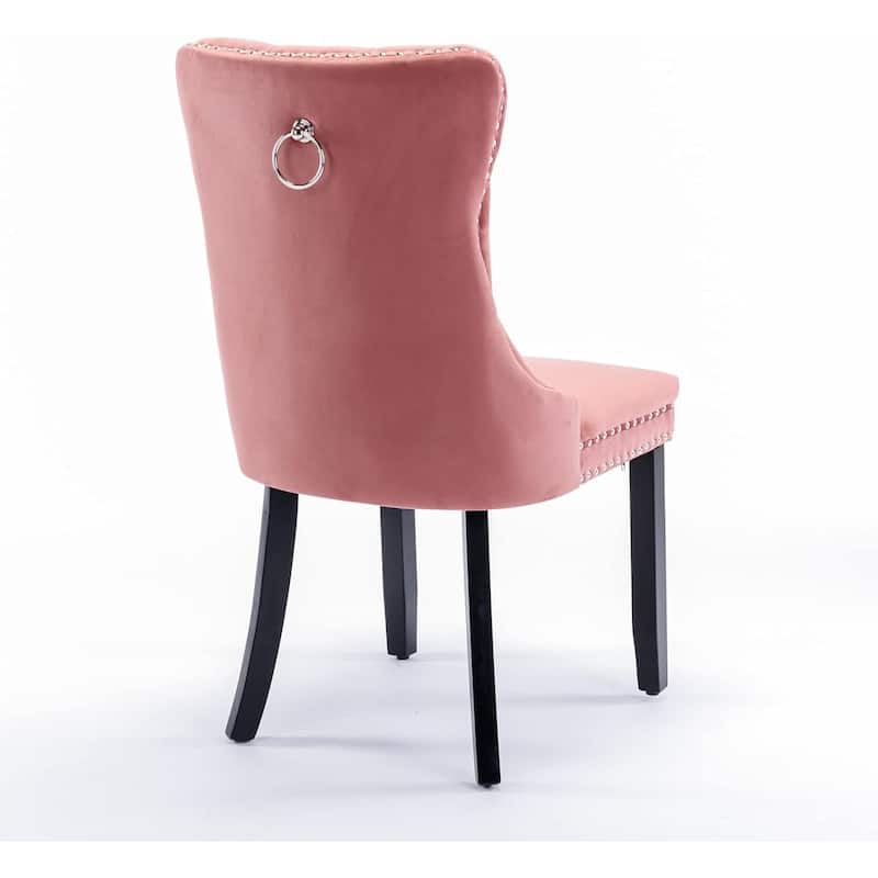 Set of 2 Hollywood Glam Velvet Dining Chairs – Tufted Back with Nailhead Trim and Ring Pull, Modern Accent Side Chairs