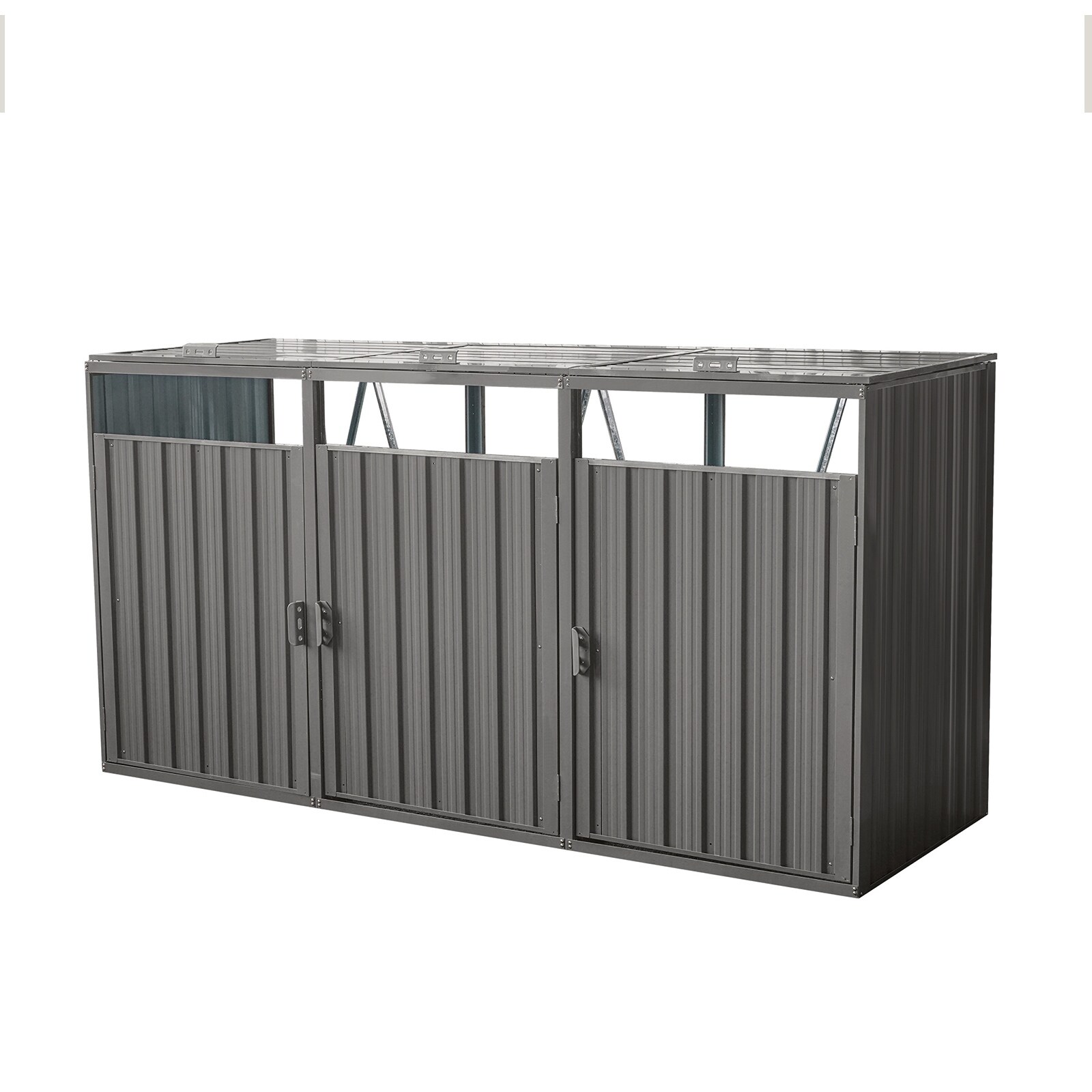 Outdoor Metal Garbage Bin Shed with Lockable Door for Garden, Yard