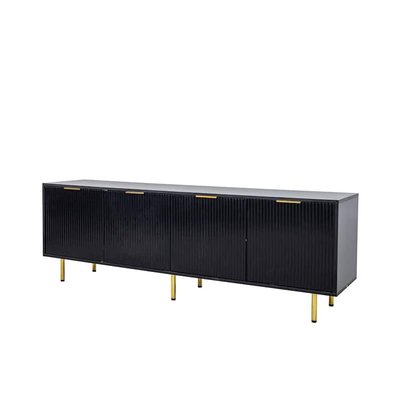 Fluted TV Stand with 4 Doors, Entertainment Center with Adjustable Shelf, Media Console Table with Golden Legs