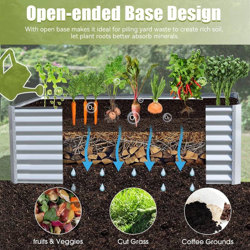 8x4x2 ft Galvanized Raised Garden Bed, Planter Garden Boxes Large Metal Planter Box for Gardening Vegetables Fruits Flowers