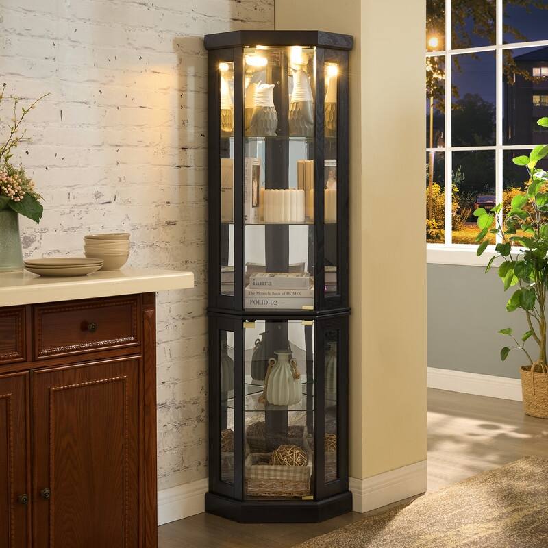 Corner Curio Cabinet with Lights-Stylish Glass Display Case for Living Room, Bar Storage & Collectibles