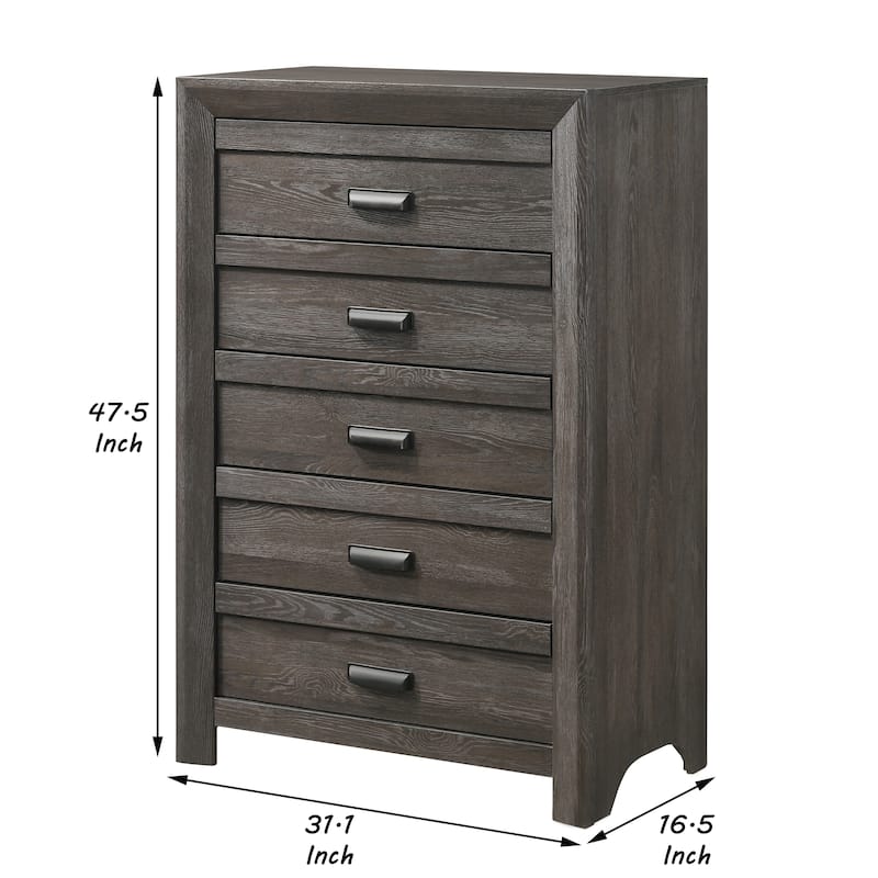 Chest with 5 Storage Drawers and Metal Pulls, Taupe Brown