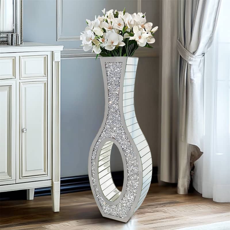 Tall Silver Mirrored Vase Decorative Crush Diamond Floor Vase Large Flower Grass Vase