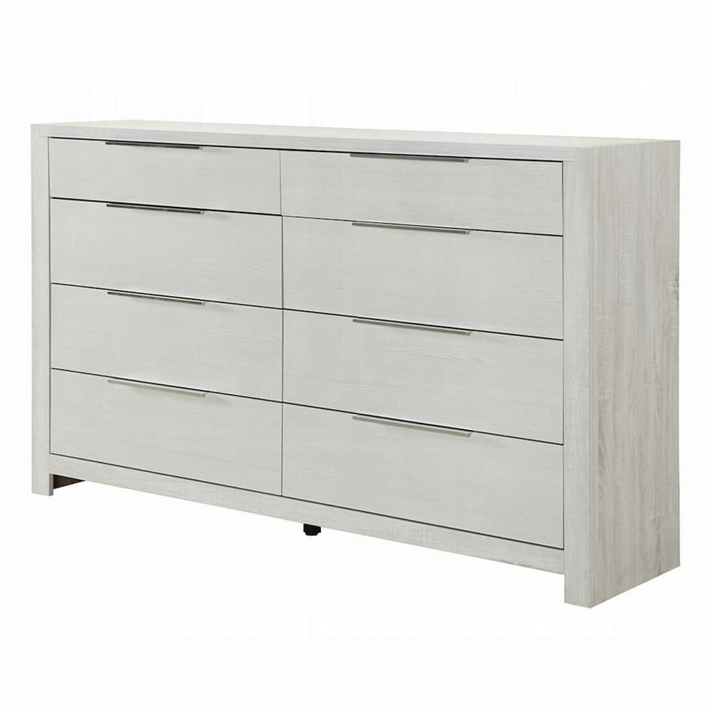 Geya Wide Dresser, 8 Drawers with Chrome Metal Handles, Light Gray