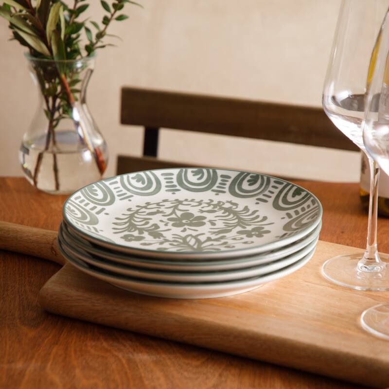 Bloomhouse - 2-Time Oprah's Favorite Things - Valencia Flor 4 Piece Salad Plate Set, 8.75" Stoneware Floral Decal Design