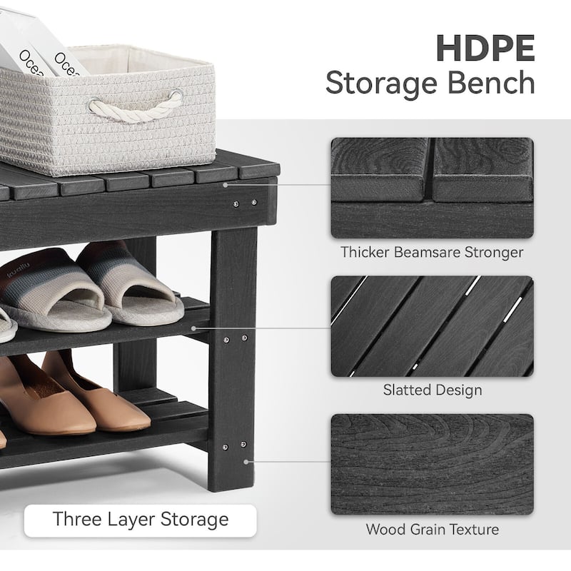 HDPE Outdoor Storage Bench Entryway Shoe Rack Patio Bench
