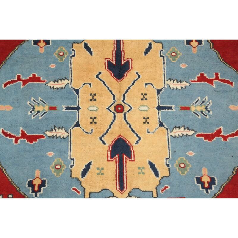 Hand Knotted Oriental 100% Wool Carpet Traditional Medallion Navy Blue & Blues Heriz Area Rug - 8' 8'' X 6' 3''