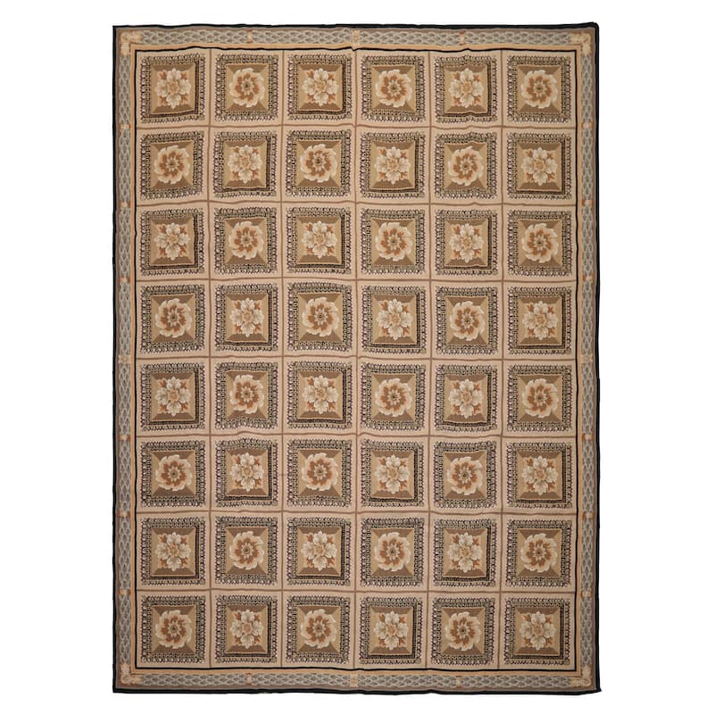 7'9''x10 Hand Woven Flatweave wool Beige French Aubusson Needlepoint Box Rug - 7' 9'' x 10'
