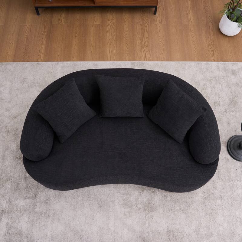 Black Loveseat Sofa Couch Sleeper Sofa Couch with 3 Pillows, Luxurious Upholstered 2-Seater Sofa Couch