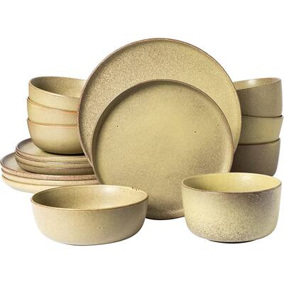 16 Piece Stoneware Dinnerware Set in Toast With Reactive Glaze
