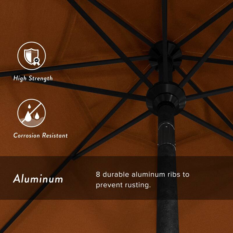 California Umbrella 9' Rd. Aluminum Patio Umbrella, Crank Lift with Push Button Tilt, Black Finish, Pacifica Fabric
