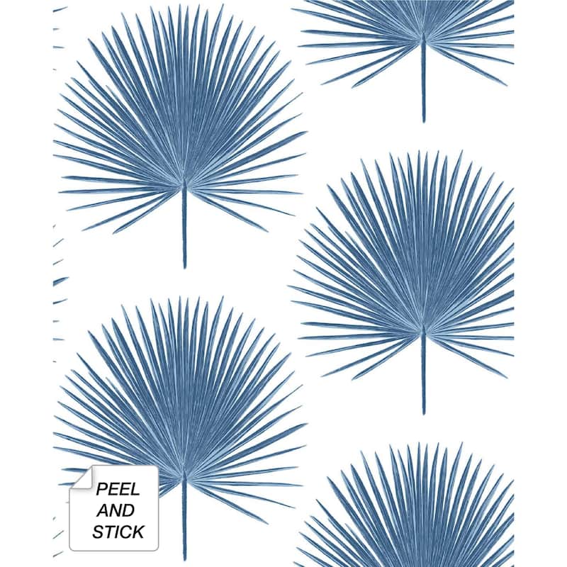 NextWall Blue Palmetto Palm Peel and Stick Removable Wallpaper - 20.5 in. W x 18 ft. L - 20.5 in. W x 18 ft. L - Coastal Blue
