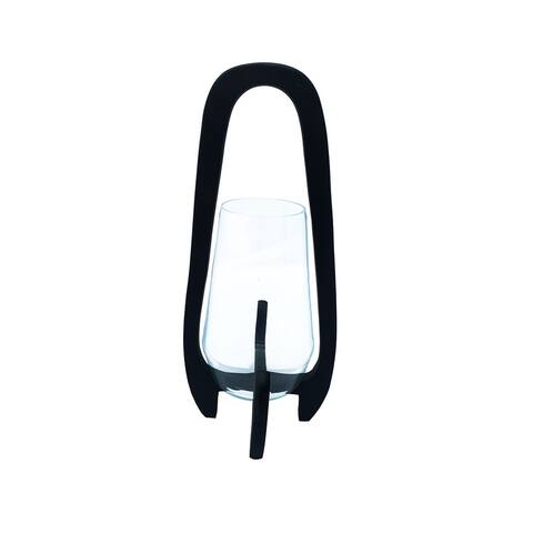 18"h Glass Lantern with Wood Handle, Black 18"H - 8.0" x 8.0" x 18.0"