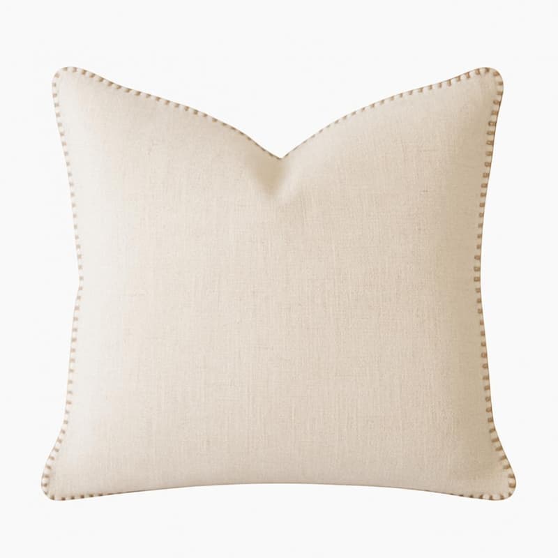 Homey COZY Ivory Linen-Style Throw Pillow - With Decorative Stitching for a Refined, Natural Look - Ivory