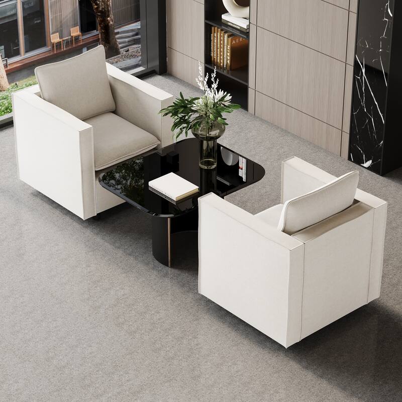 Beige Linen Decorative Sofa Chair Set of 2, Comfortable for Bedroom/Corner/Reading Room