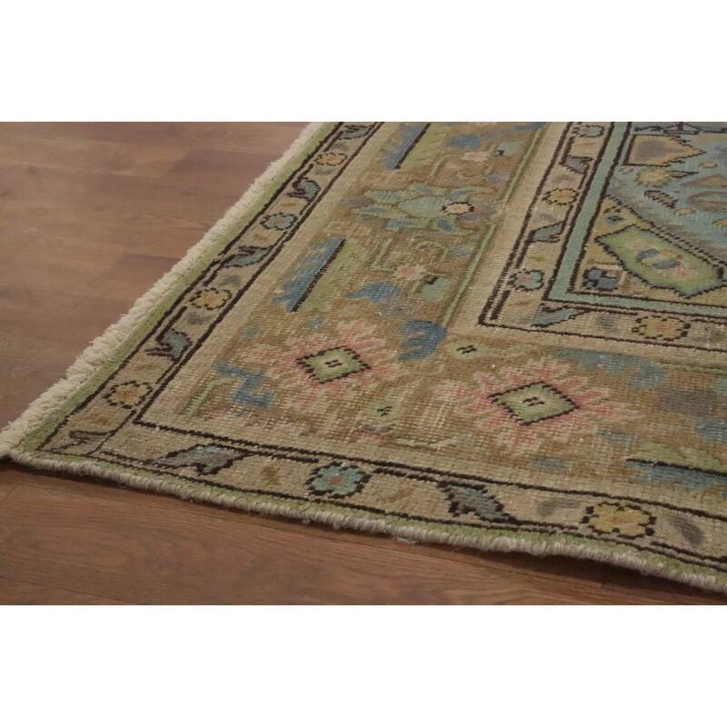 Hand Knotted Oriental 100% Wool Carpet Traditional Medallion Beige & Ivories Tabriz Area Rug - 9' 4'' X 6' 5''