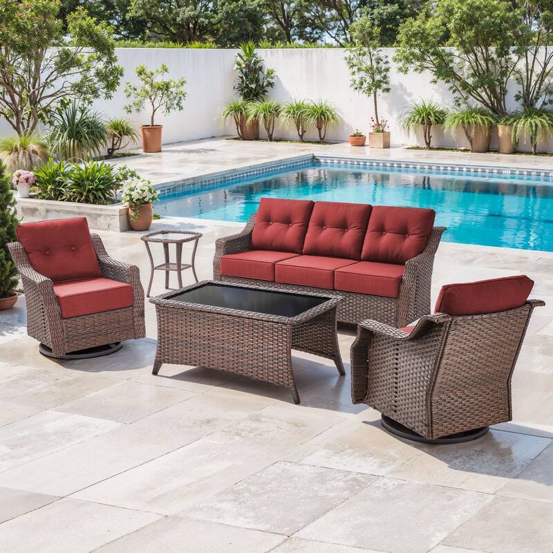 Artisan Patio Brown Wicker Sofa Conversation Set with 6-Inch Thick Cushions