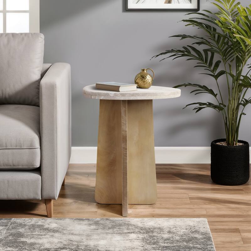 Stone Marble Modern Accent Table for Home and Office Use - 24" Brown - 20.5" x 15" x 24" - Marble - 20.5" x 15" x 24" - Brown