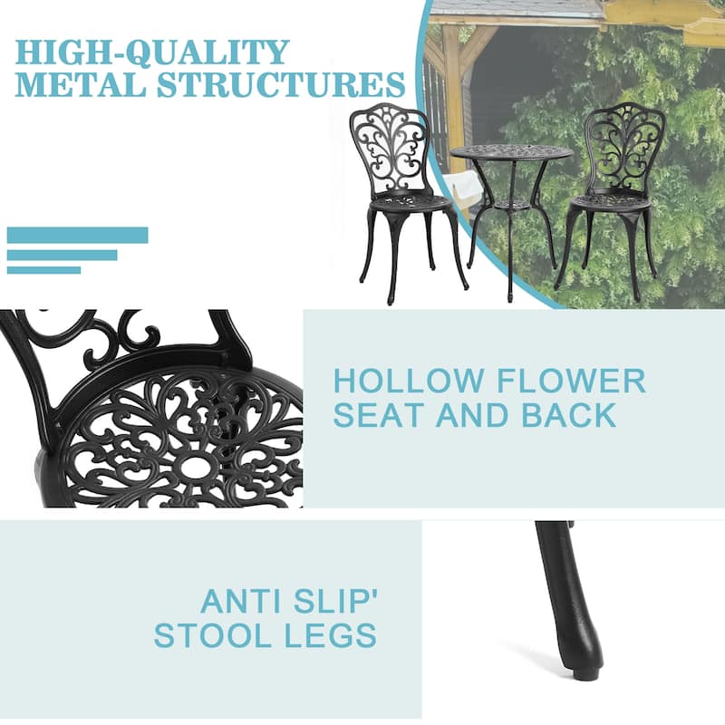 3-Piece Aluminum Outdoor Patio All Weather Butterfly Chairs and Bistro Table with Umbrella Hole