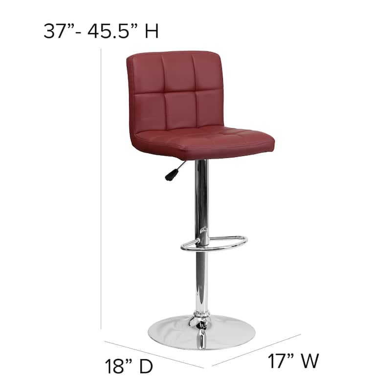 Contemporary Quilted Vinyl Adjustable Height Barstool with Chrome Base